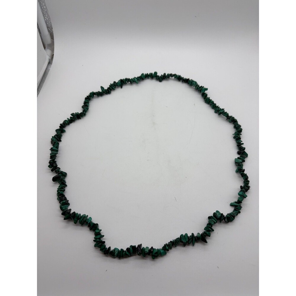 Vintage Malachite Chip Stone Statement Necklace Deep Green Jewelry 16"